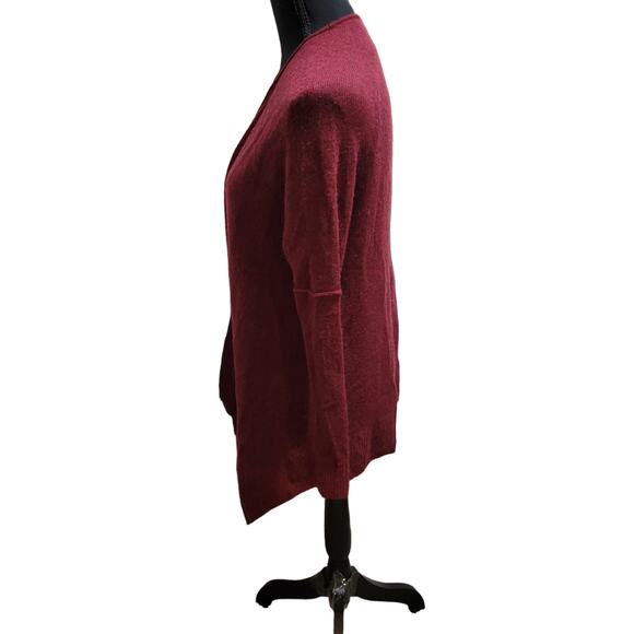Premise Maroon Burgundy 100% Cashmere Asymmetrical Sweater Cardigan, Sz S - Picture 5 of 7